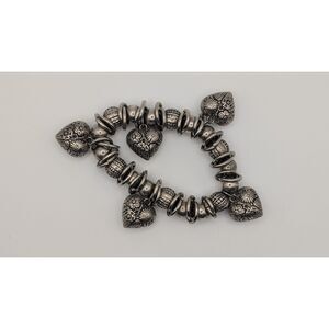 Vintage Silver Tone Charm Bracelet Floral Heart Beads Boho Gypsy Style
